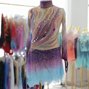New Figure Skating Dress Size 8 (4~6T) with Hair Scrunchies (110~120cm)